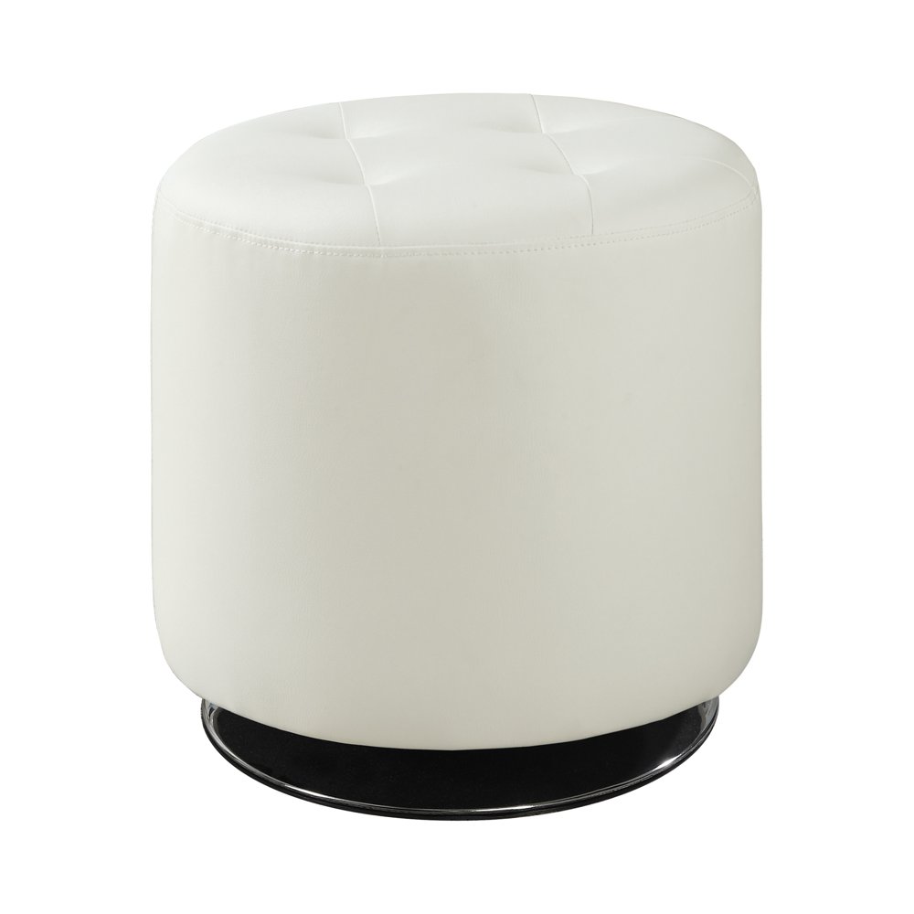 Round Upholstered Ottoman White