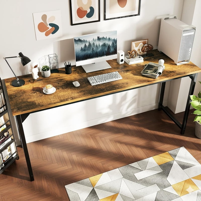 Kelno 63" Computer Desk Gaming Table Home Office Writing Study Workstation with Sturdy Metal Frame, Rustic Brown