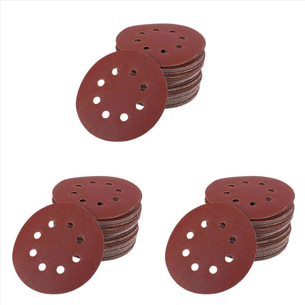 150Pcs 5 Pulgadas 125Mm Papel de Lija Redondo Ocho Hoyos de Hojas de de Disco 40/60/80/120/240 Gancho y Lazo Pulidor de Discos de Lija