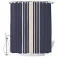 thumbnail image 2 of Shower Curtains for Bathroom, Beige Striped Waterproof Fabric Shower Curtain, Midnight Blue Geometric Simple Retro Decorative Bathroom Curtain for Bathtub, 72"x72", No Hooks Included, 2 of 9