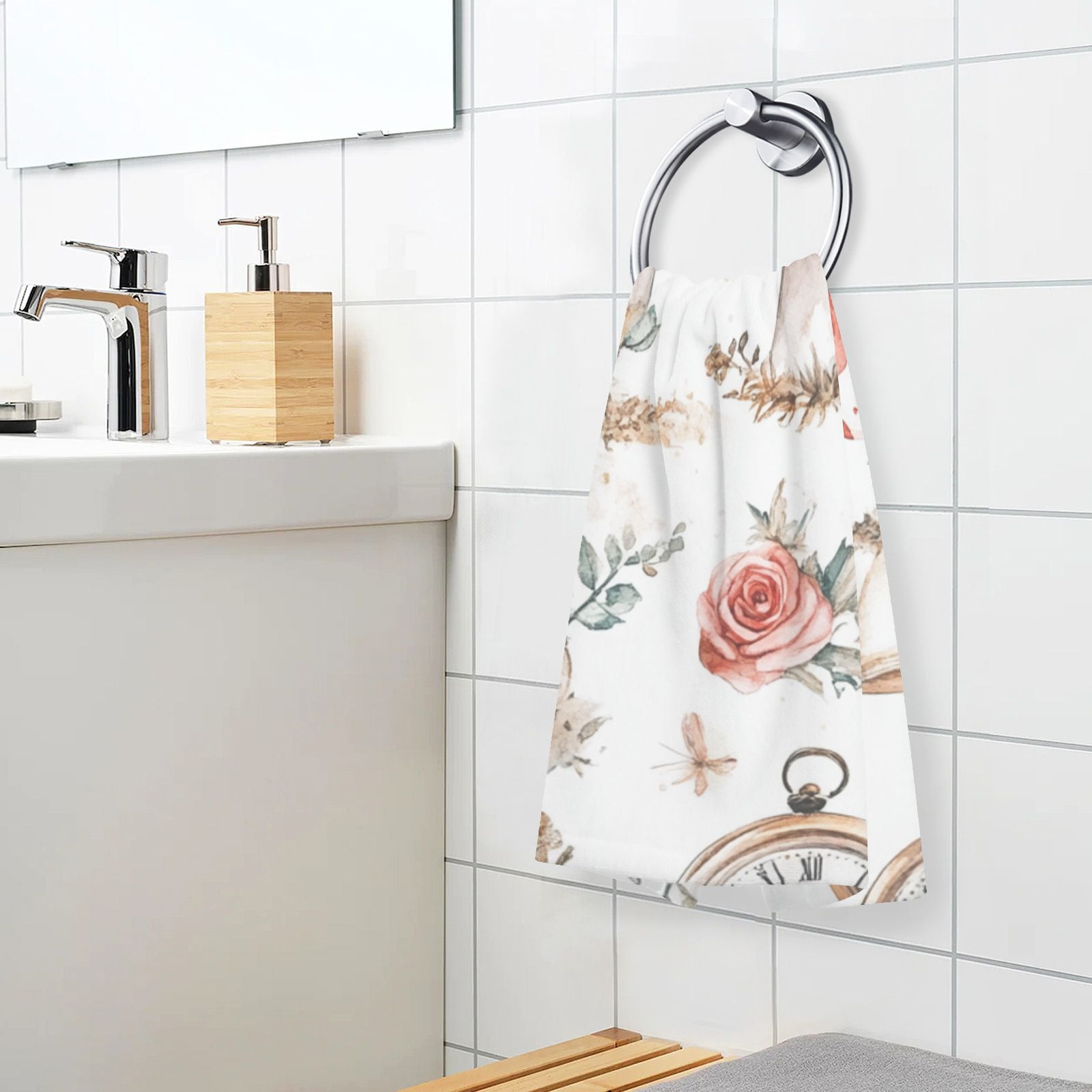 Mushrooms Roses Clocks Hand Towels Cotton Bath Towels Large Face Towels Absorbent for Bathroom 2 Packs