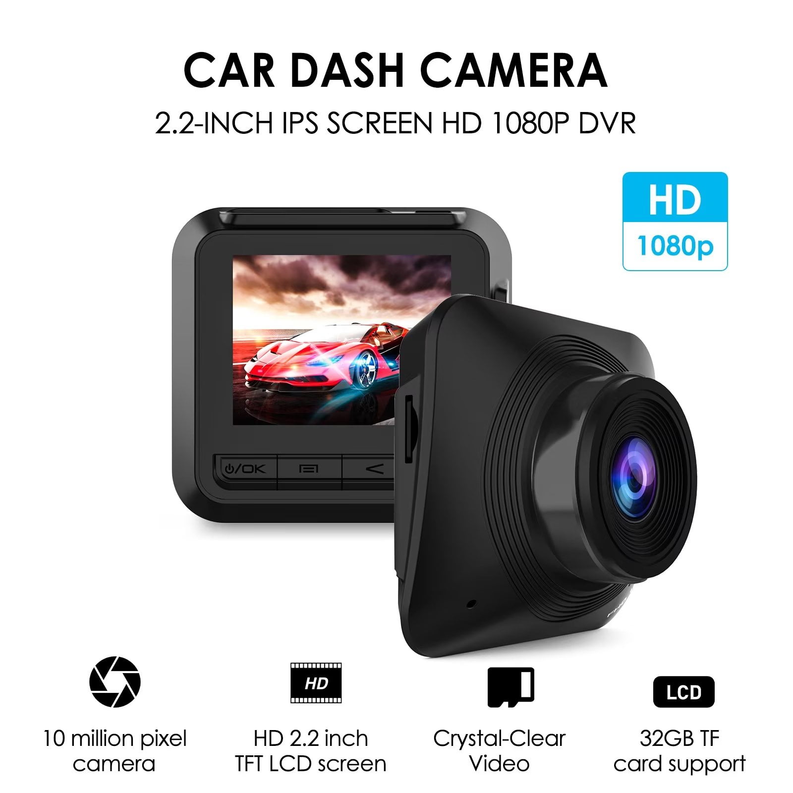 High Quality Car Black Box 2.2 Inch Car Dvr 1080P Dash Cam Camera Front and  Rear