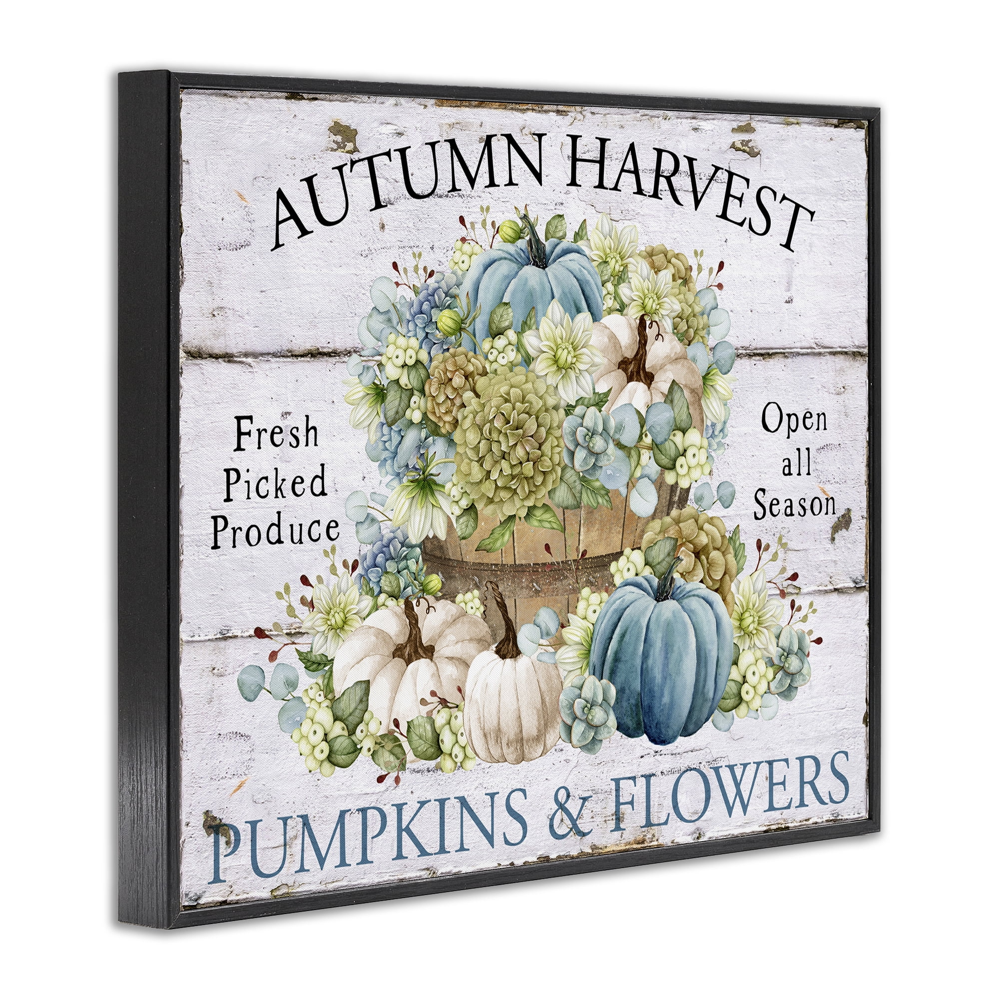 Stupell Industries Pumpkins & Flowers Harvest Holiday Painting Black Framed Art Prints Wall Art, 20 x 16