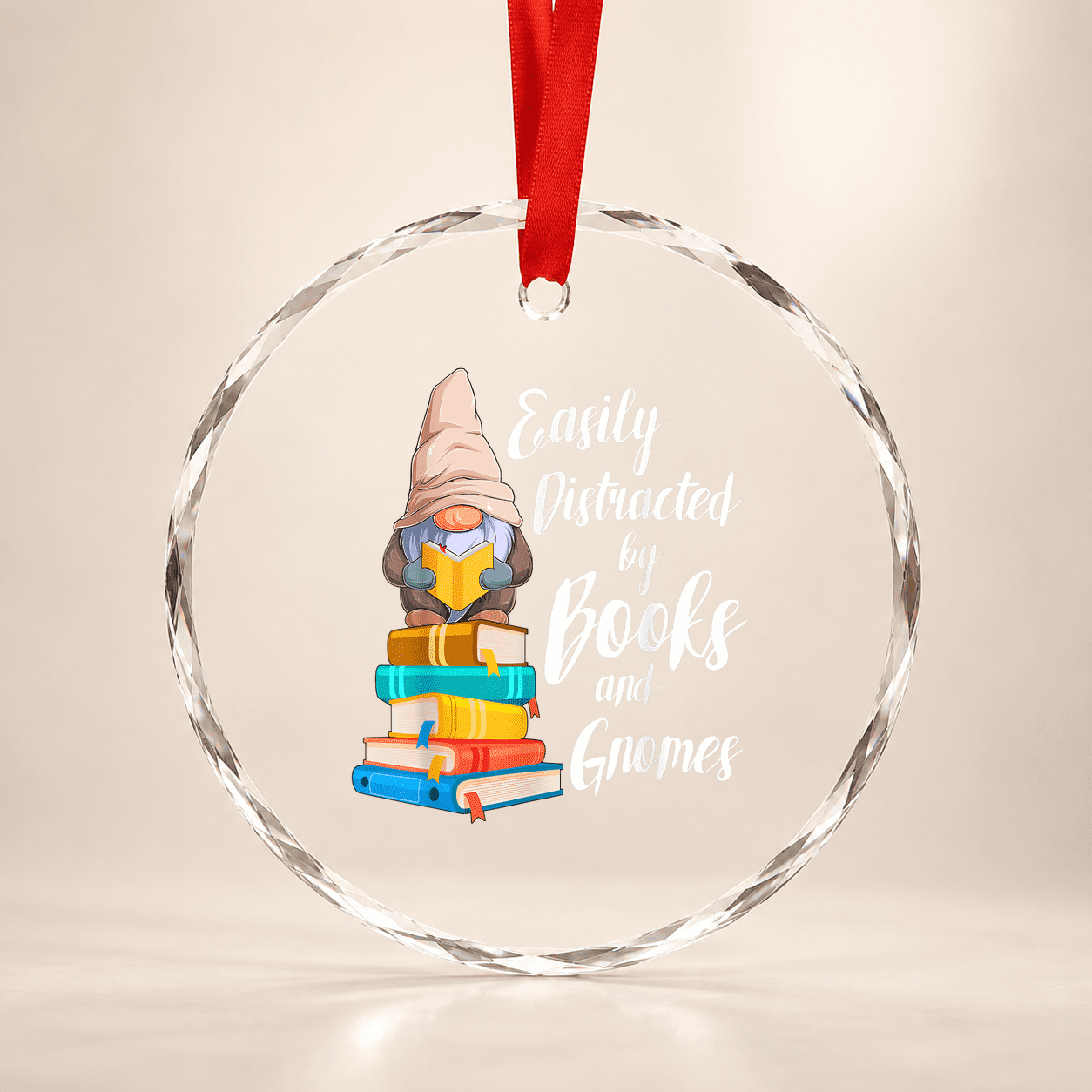 Garden Gnome Easily Distracted By Books Gnomes Book Glass Ornament