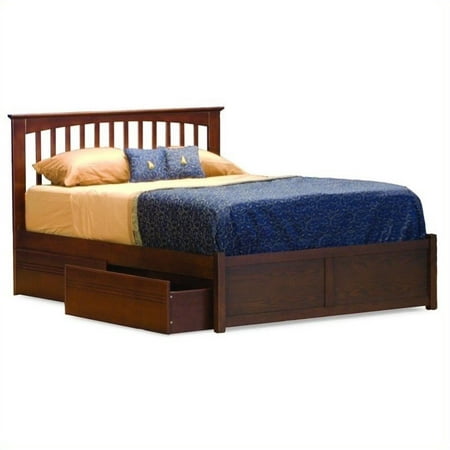 Atlantic Furniture Brooklyn Platform Bed with Flat Panel Footboard in Antique Walnut-Queen
