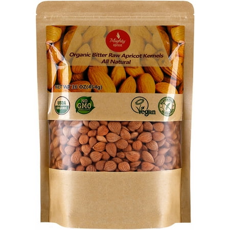 Organic Bitter Apricot Seeds (1LB) 16oz, Organic Bitter Apricot Kernels, Natural Raw USDA Organic Bitter Apricot Seeds, Vegan, Non-GMO, Gluten Free, Great source of Vitamin B17 and