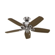 Hunter 42 inch Indoor Ceiling Fan with LED Light - Ceiling Fan with Pull Chain, For Bedroom or Living Room, Standard Mount, No Remote, 5 Blades, Includes Bulbs - Builder 52219, Brushed Nickel