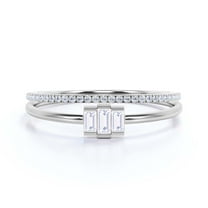 Dazzling 1.20 Carat Baguette Cut Trilogy Diamond Moissanite Engagement Ring, Dainty Wedding Ring in 10k Solid White Gold, Gift For Her, Three Stone Ring, Promise Ring, Bridal Set, Matching Band