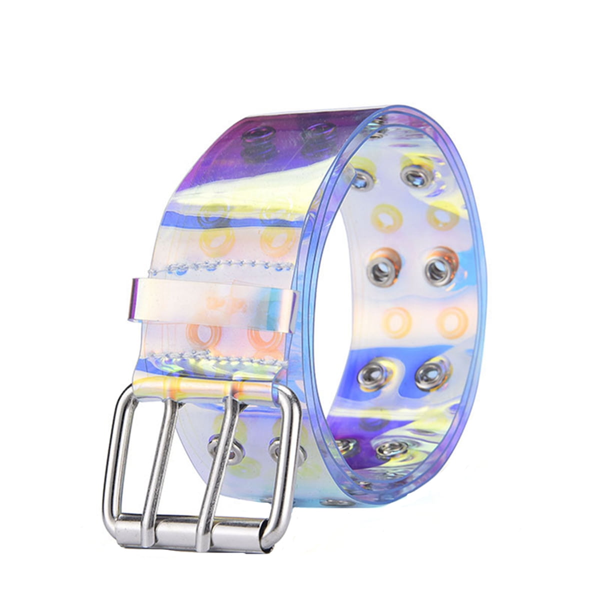 Lady Women Plastic Colorful Transparent Laser Waist Belt W/ Metal Ring Buckle 