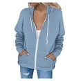 thumbnail image 2 of Luowei Women's Hooded Christmas Coat, Blue Christmas Solid Color Coat, Womens Hoodie Full Zip Long Sleeve Lightweight Sweatshirts Pockets Jacket Coat, XL, 2 of 8