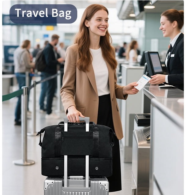 WANDF For Spirit Airlines Travel Bag With Shoe Compartment,18x14x8 Underseat Carry On Bag Weekender Bag with Toiletry Bag,Personal Item Bag With USB Charging Port,Gym Bag With Wet Pocket(Black Bag)