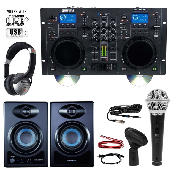 Gemini CDM-4000BT CD/MP3/USB Bluetooth Media Player Complete DJ Package