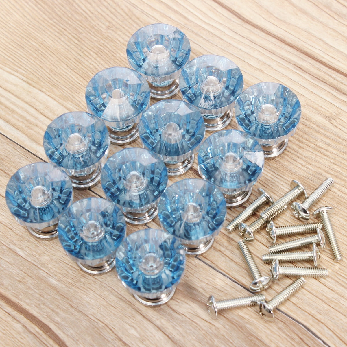 12 Crystal Glass Door Knobs Diamond Drawer Cabinets Furniture Handle  or Screw 
