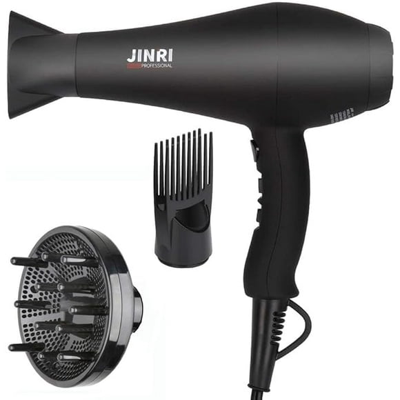 Séchoir à Cheveux 1875 W, Séchoir à Séchage Rapide Ionique Négatif à Faible Bruit, Sèche-Cheveux Professionnel de Salon avec Diffuseur, Concentrateur, Piquage de Coiffage, 2 Vitesses et 3 Réglages de Chaleur (Bk)