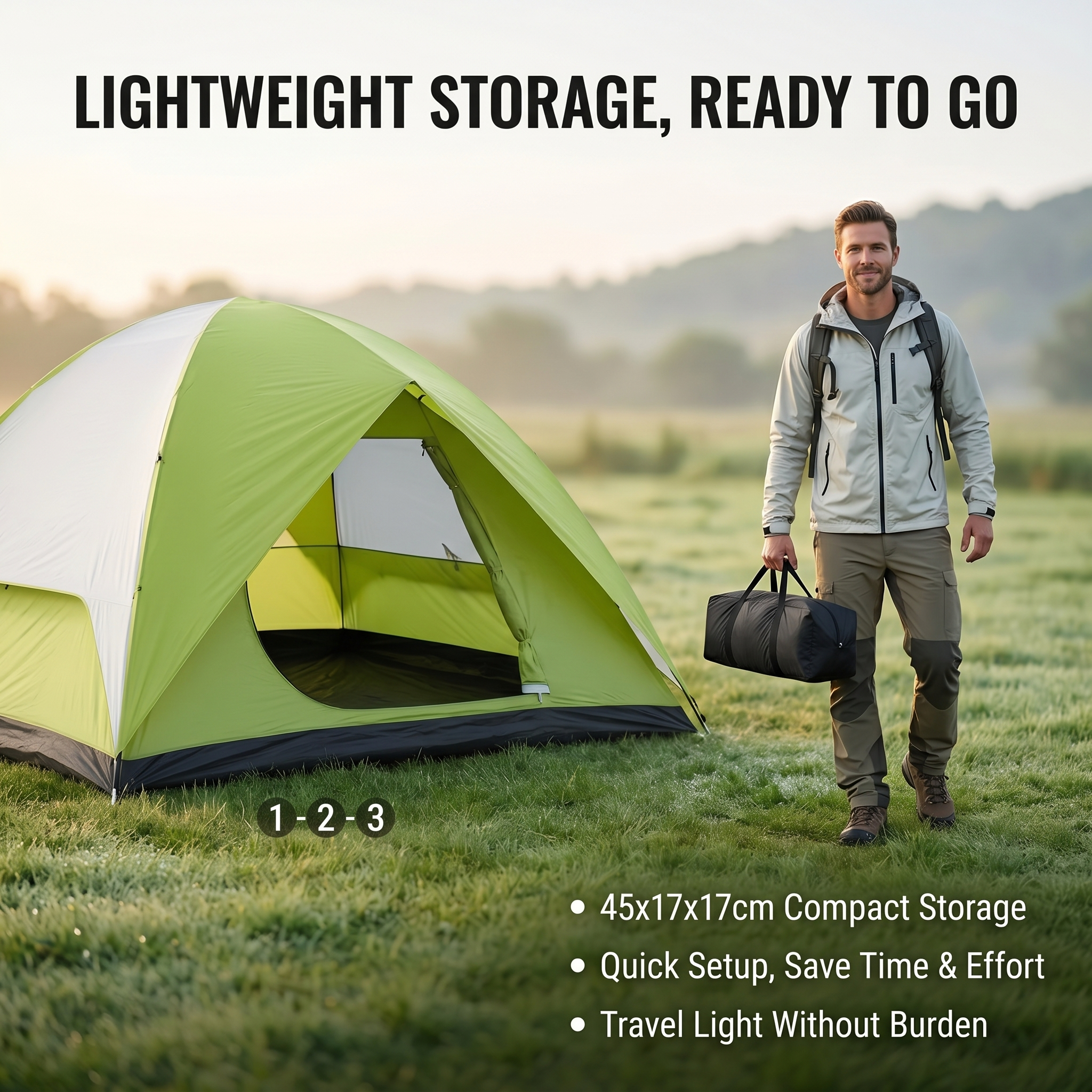 Carpa XL para exteriores, para 4 personas, Oxford resistente, fácil instalación para campamento y senderismo 6