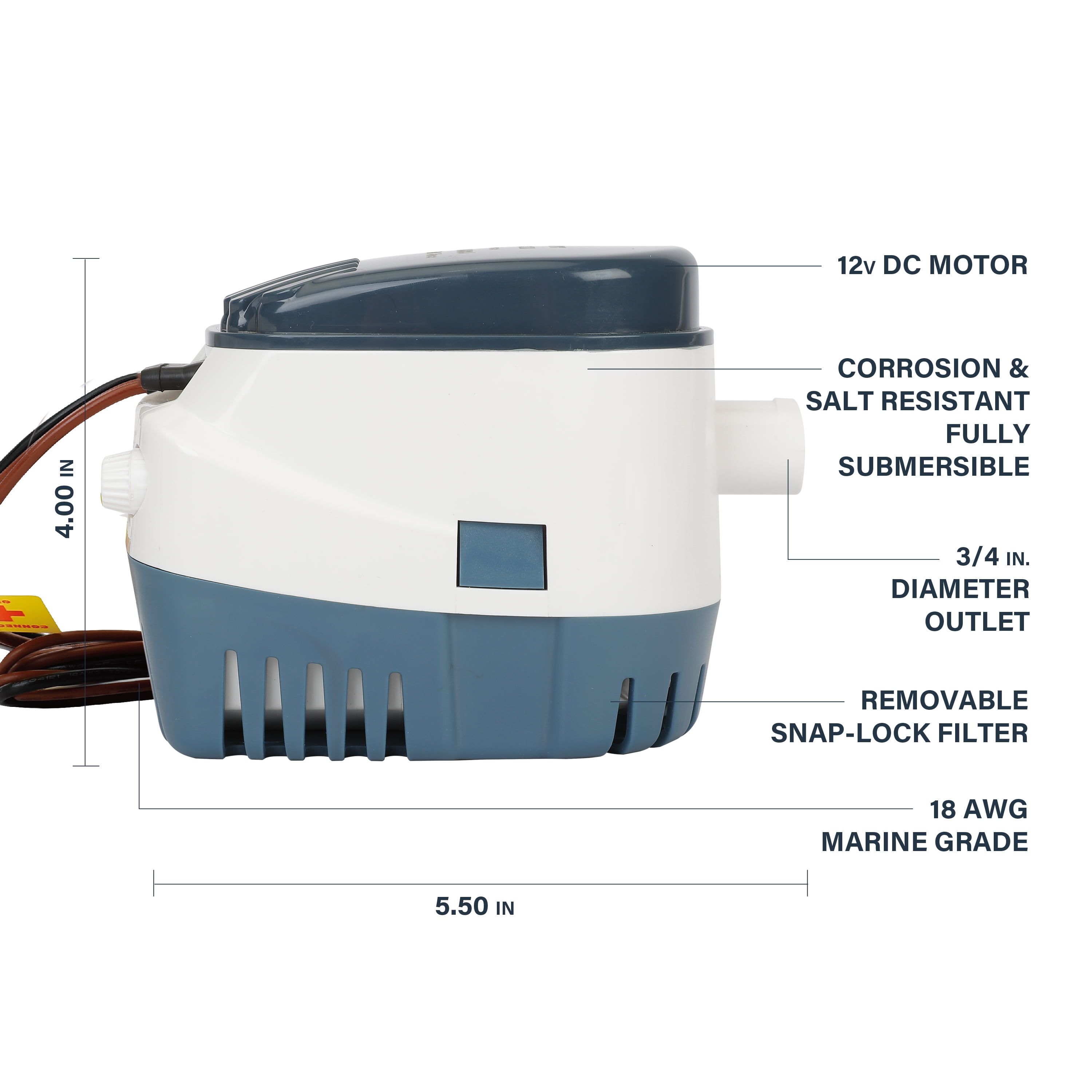 D DRIFT ALL THINGS WATER 800GPH Submergible Automatic Boat Bilge Pump with Float Switch, 12V
