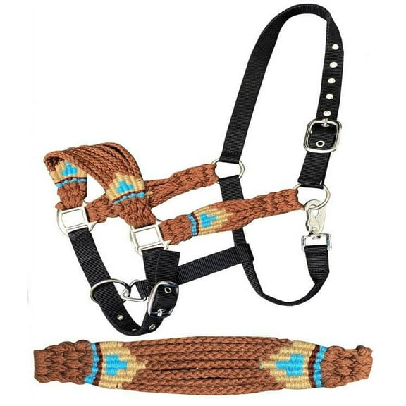 Showman Nylon Bronc Halter w/ Brown Wool String Noseband & Cheeks