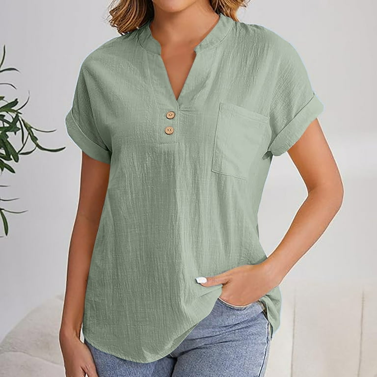 Savings Linen T-Shirt For Women Pullover Sweater Blouses Plain