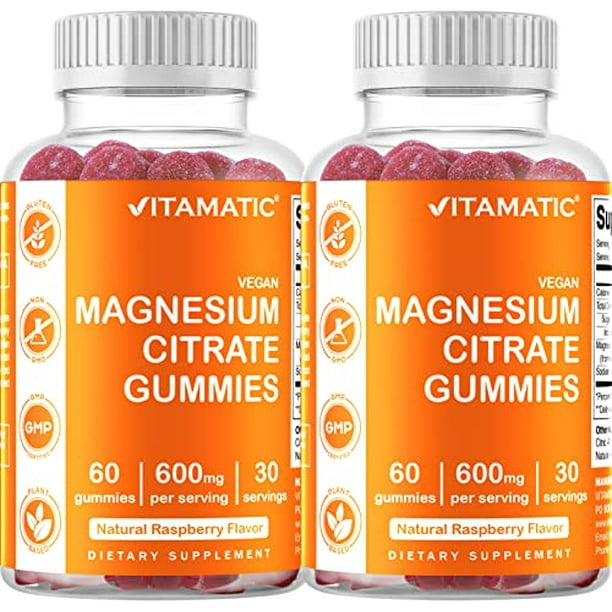 2 Pack Vitamatic Magnesium Gummies 600mg per Serving 60 Vegan