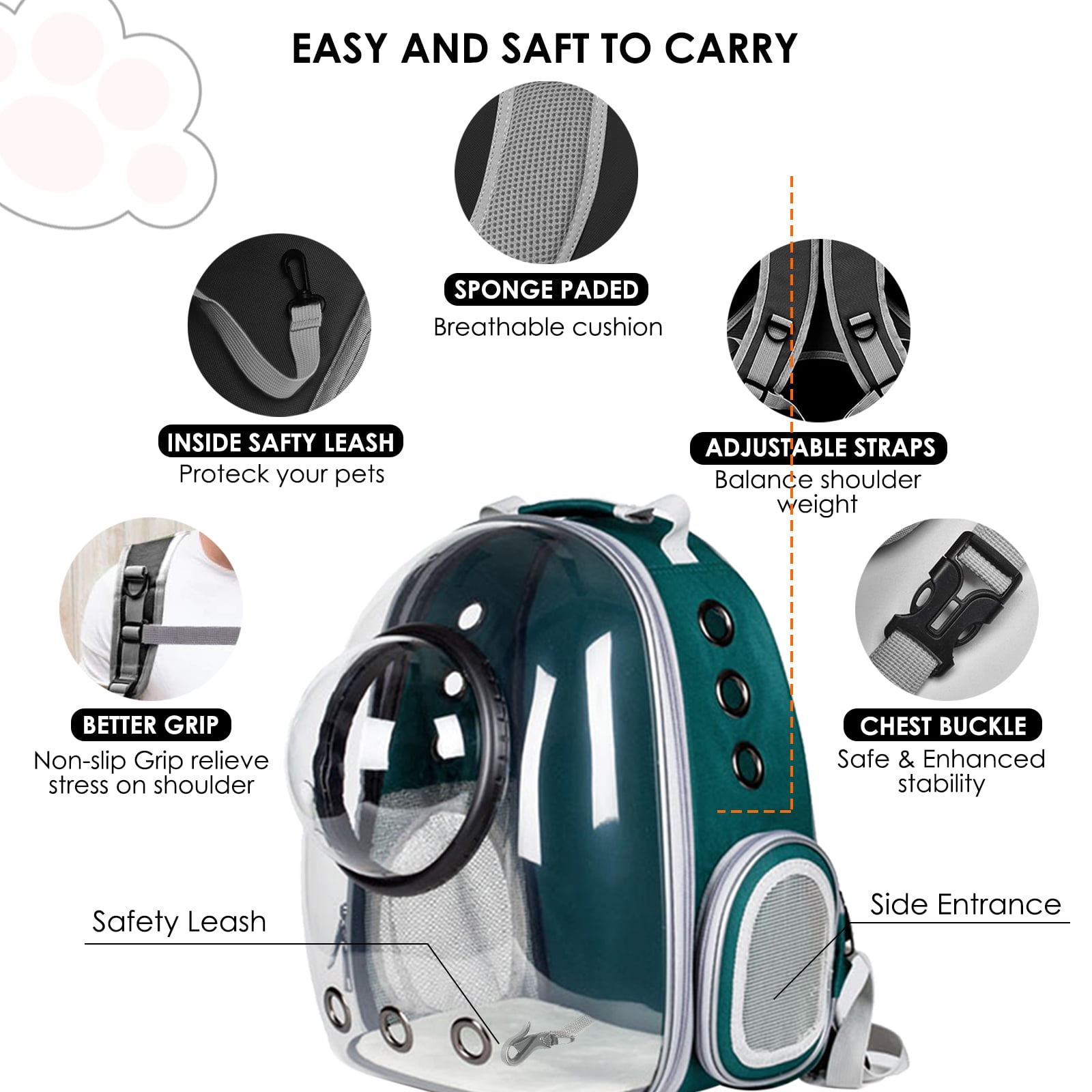 Cat Backpack, Space Capsule Pet Carrier Backpack Air Approved Cat Backpack Bag for Carrying Cat Hiking Travel Outdoor - Green