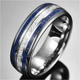 thumbnail image 3 of 8mm Imitated Meteorite Tungsten Wedding Ring for Men with Lapis Lazuli Inlay Domed Comfort Fit Size 7 - 13, 3 of 6