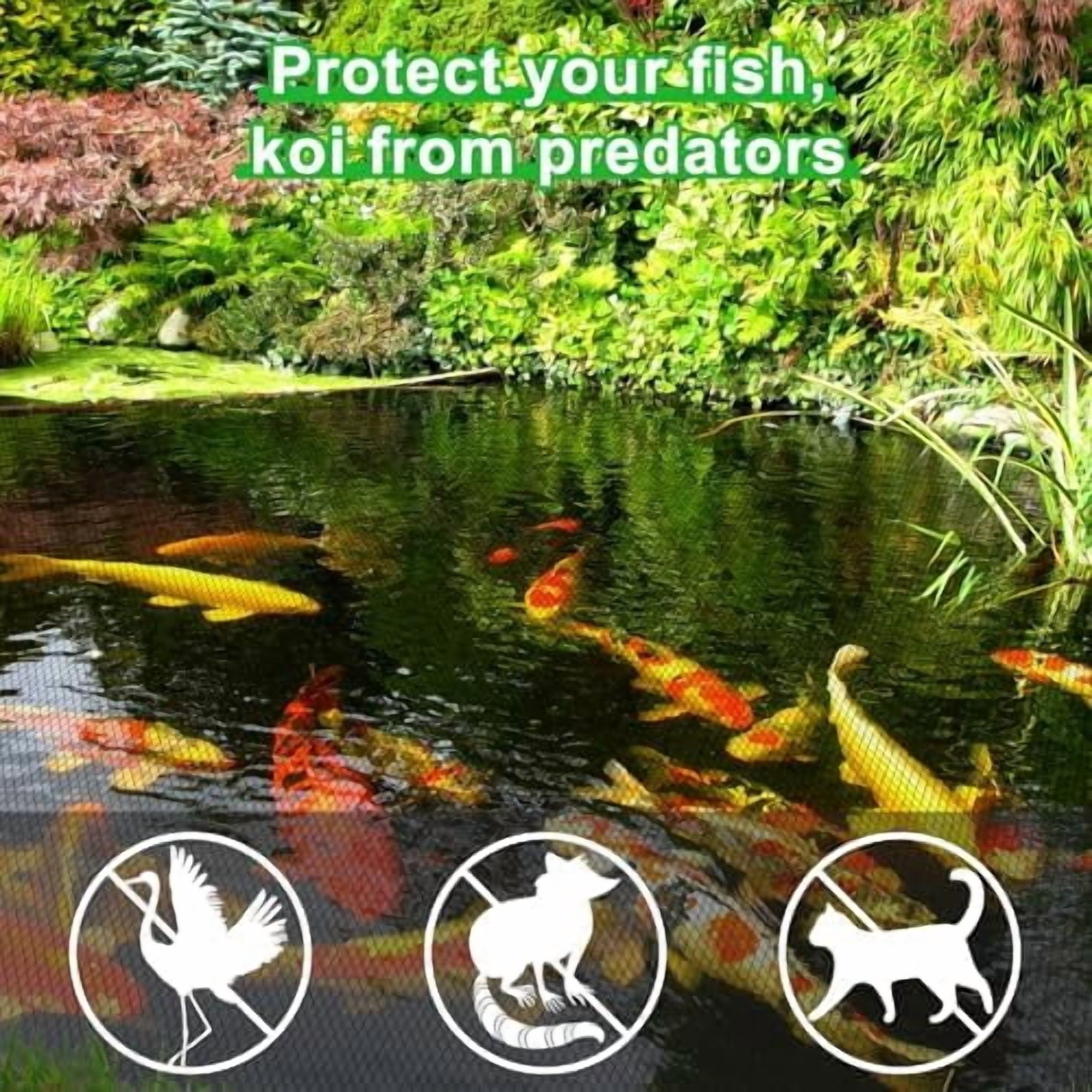 Pond Covers for Outdoor Fish Ponds, 14x14 Ft Pond Netting for Koi Ponds, 40g/㎡ Mesh Leaves Catcher, Pond Net Floating Guard Protect Fish Koi from Birds Cats, Herons, 14 Pcs Stakes