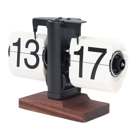 YAHHU Retro Flip Down Clock Stylish Minimalism Desk Balance 24H Automatic Page Turning Mechanical Timepiece Black Shelf White Page 8.1 inches / 20.5 cm