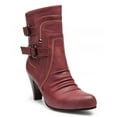 thumbnail image 2 of Ferwind Women's Mid-Calf Booties Rugged Upper Stitch Patterns Buckle Straps Adult Burgundy  8, 2 of 8
