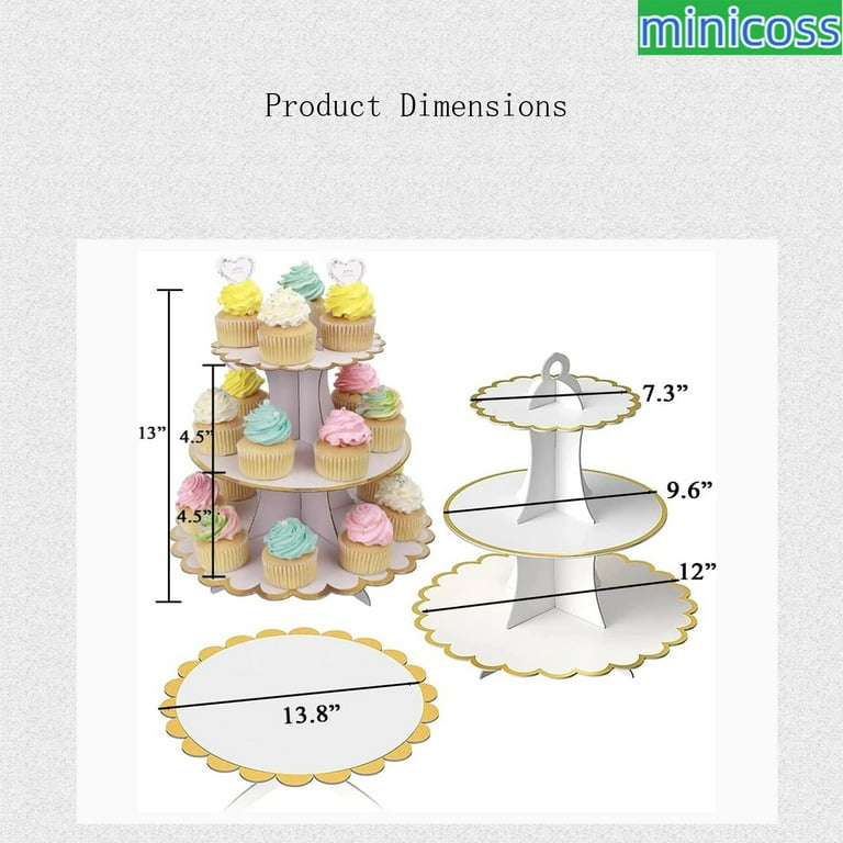 3-piece cardboard cupcake rack, large graduation plate cake rack