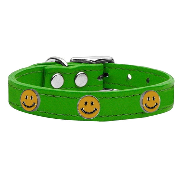 Happy Face Widget Genuine Leather Dog Collar Size 22 Emerald Green