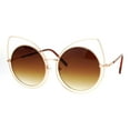 thumbnail image 2 of SA106 Wire Double Rim Round Circle Flat Lens Womens Retro Diva Sunglasses Gold Brown Smoke, 2 of 3