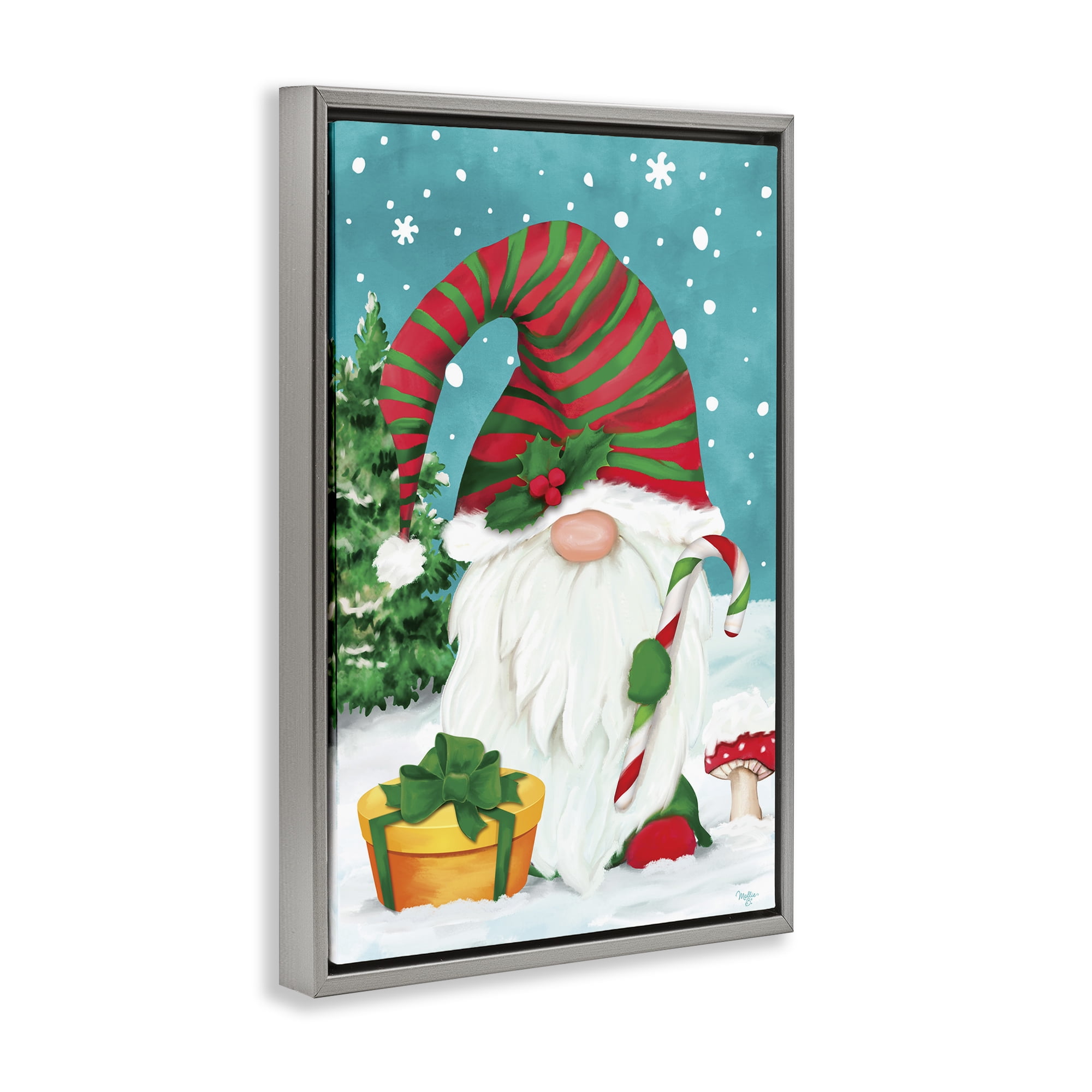Stupell Industries Holiday Elf & Gifts Holiday Painting Gray Floater Framed Art Print Wall Art, 21 x 31