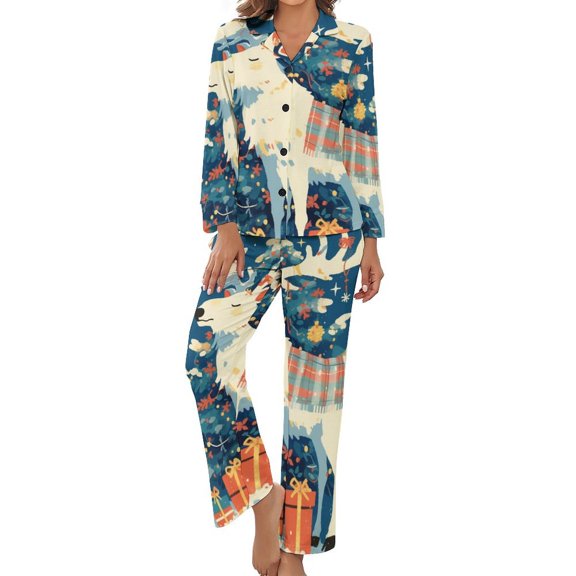 Christmas Deer Women's Long Sleeve Flannel Pajama Set Sleepwear S
