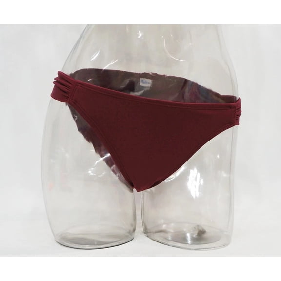 Malibu Deep Red Shirred Hipster Bikini Bottom Swimwear Small