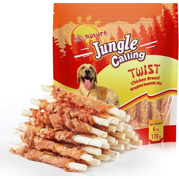 Jungle Calling Dog Treats, Chicken Wrapped Rawhide Sticks for Dogs, Delicious and Nutritious Training Reward Treats and Dog Chews Snacks, 6 oz