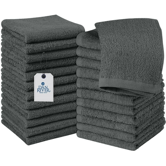 Dan River Washcloths pack of 24 High-Quality Soft Cotton Absorbent and Multipurpose Wash Clothes for Face & Body - Gray, 12x12in