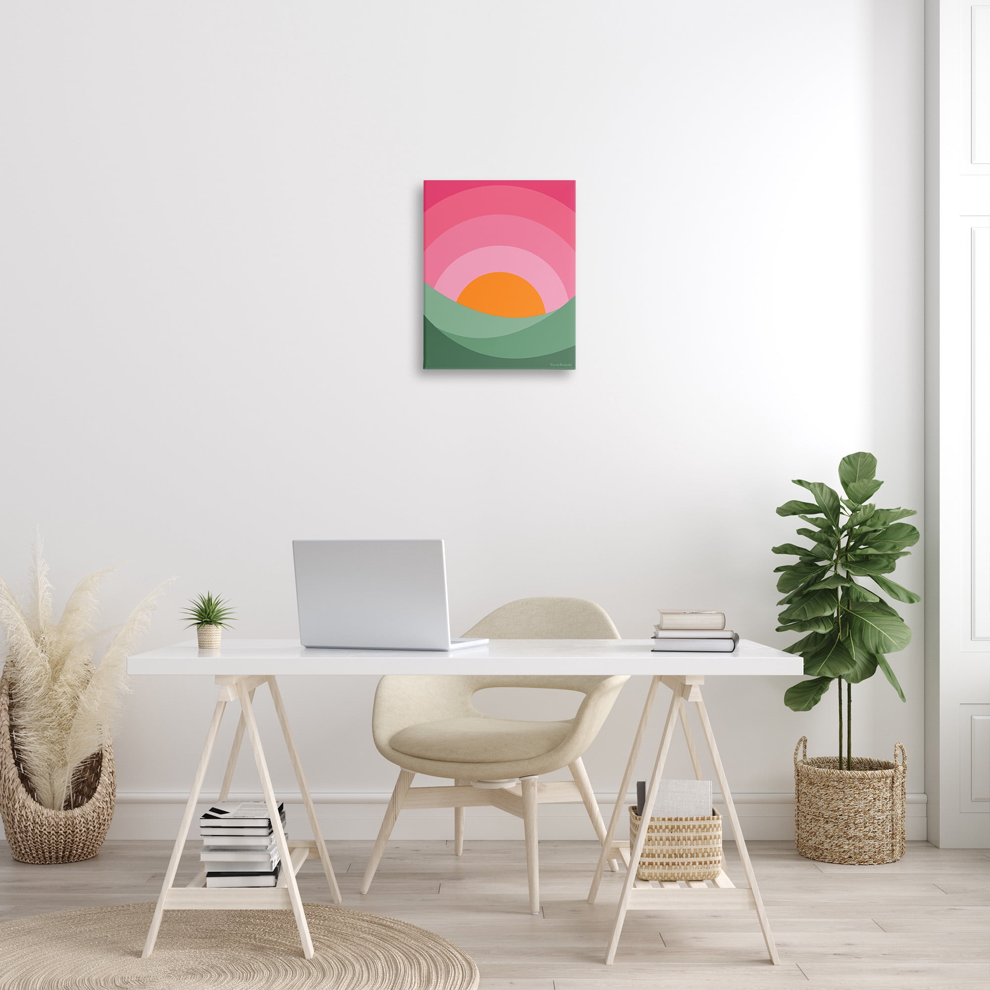 Stupell Industries Green & Pink Landscape Landscape Painting Gallery Wrapped Canvas Art Print Wall Art, 16 x 20