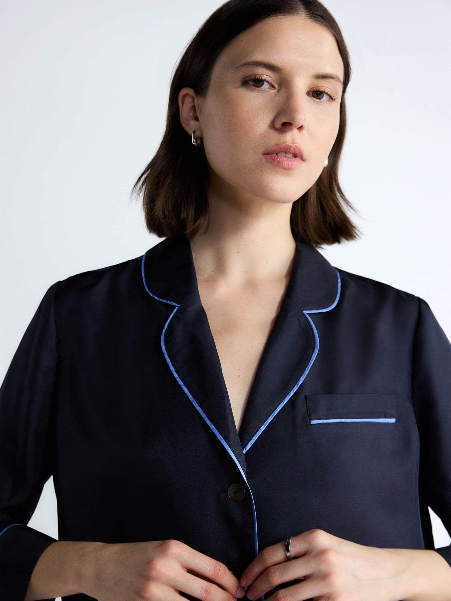 Free Assembly Women's and Women's Plus Silk Day Jama Shirt with Long Sleeves, Sizes XS-4X