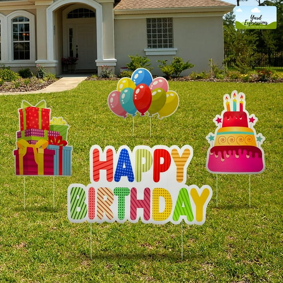 Yard Signs Yard Expressions Happy Birthday, 4 unidades con estacas