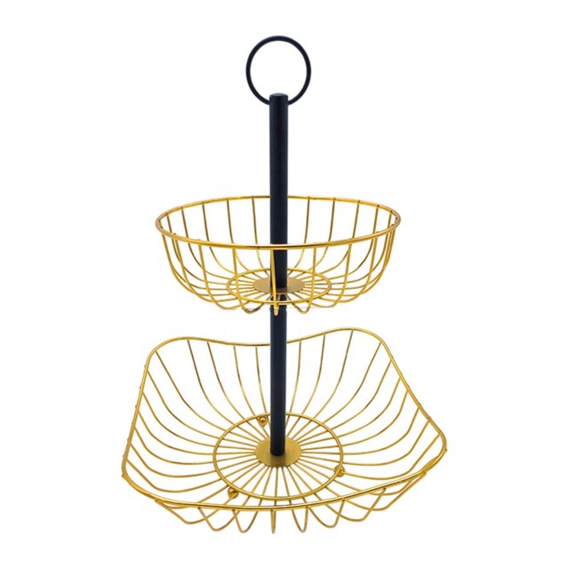 Decoración del soporte de canasta de frutas de 2 niveles decoración del hogar de la instalación sólida de instalación simple de espacio desmontable Estilo B