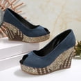 thumbnail image 6 of Miluxas Women's Peep Toe Wedge Heel Pumps, Suede Platform Wedges with Woven Heel, Elegant Peep-Toe Shoes for Work, Party, Wedding, formal & Casual Wear Blue 6.5(38), 6 of 9