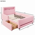 thumbnail image 5 of Euroco Upholstered Twin Size Platform Bed with LED Light and USB Ports, 2 Drawers, Pink, 5 of 12