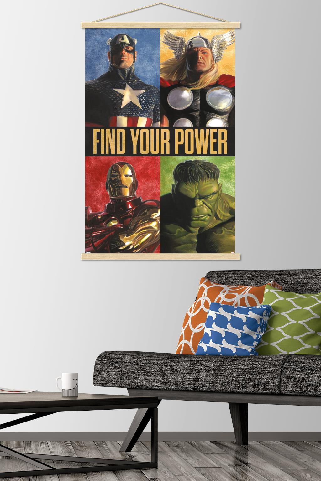 Marvel Comics - Avengers Grid Wall Poster with Wooden Magnetic Frame, 22.375" x 34"