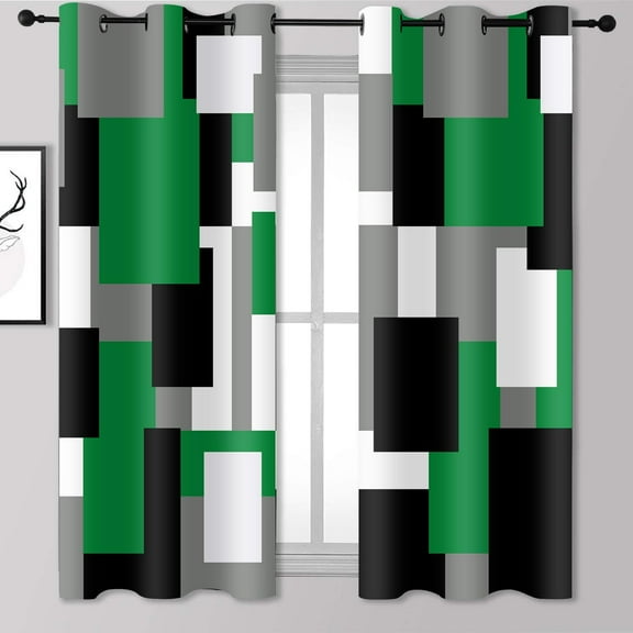 Abstract Geometric Curtains for Bedroom Modern Green Black Blackout Curtains Insulated Room Darkening Window Drapes for Living Room 2 Panels-42"W x 63"L (Pack of 2)