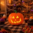thumbnail image 2 of Halloween Classic Jack O Lantern Pumpkin, Grinning Smiling Pumpkin LED Light, Hollow Cutout Pumpkin Figurine for Mantel Covered Porch Indoor Fall Seasonal Home Decor, 2 of 7
