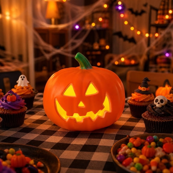 Halloween Decorative Pumpkin Ornament Tabletop Jack O Lantern Night Light Battery Not Included
