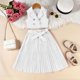 thumbnail image 2 of Vestido de Verano de Manga Corta para Niñas Color Sólido Blusa de Cuello Redondo Y Pantalones Cortos Set, Suave Transpirable Poliéster Vestido Casual para Niños de Uso Diario, 2 of 9