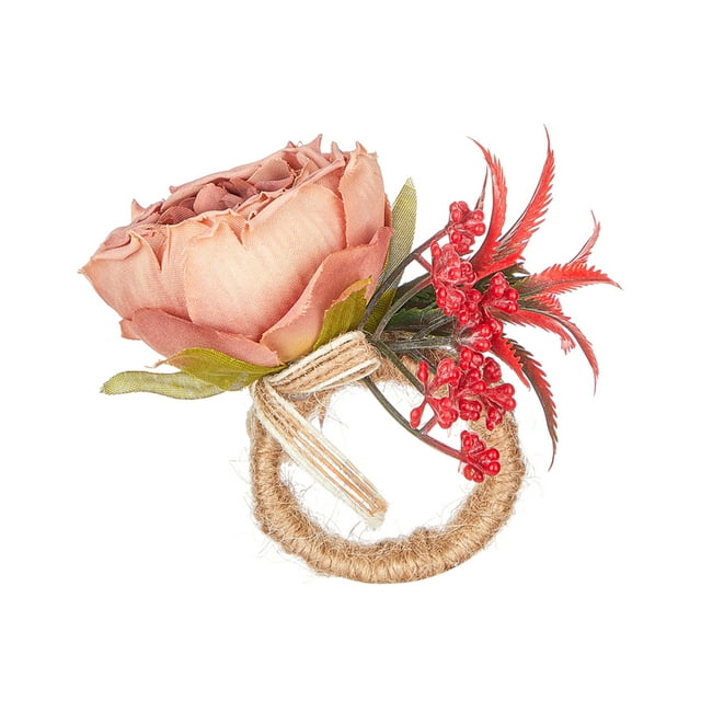 Valentine's Day Artificial Rose Napkin Rings - 2PCS Resin Wedding Dinner Table Decor Romantic Anniversary Party Decorations (Pink)