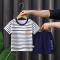 thumbnail image 2 of Toddler Boy Summer Clothes Outfits 2 Pcs Kids Cotton Short Sleeve Shirt Shorts Set 6-12 Months 12-24 Months 2t 3t 4t 5t 6t 7t Children(Dark Blue,6-12 Months), 2 of 3