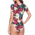 thumbnail image 3 of Uemuo Beautiful Flower Pattern Women's One Piece Short Sleeve Swimsuit Rash Guard Surfing Modest Quick-drying Swimsuit Beach Essentials-Small, 3 of 9